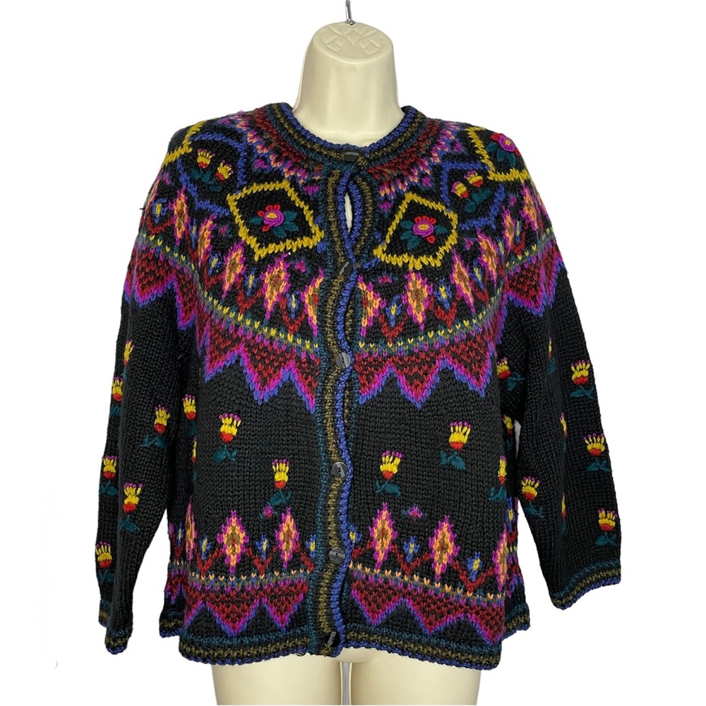 Kitty Hawk Vivian Wang Vintage Wool blend Knit Multi-Color Crew Neck Cardigan